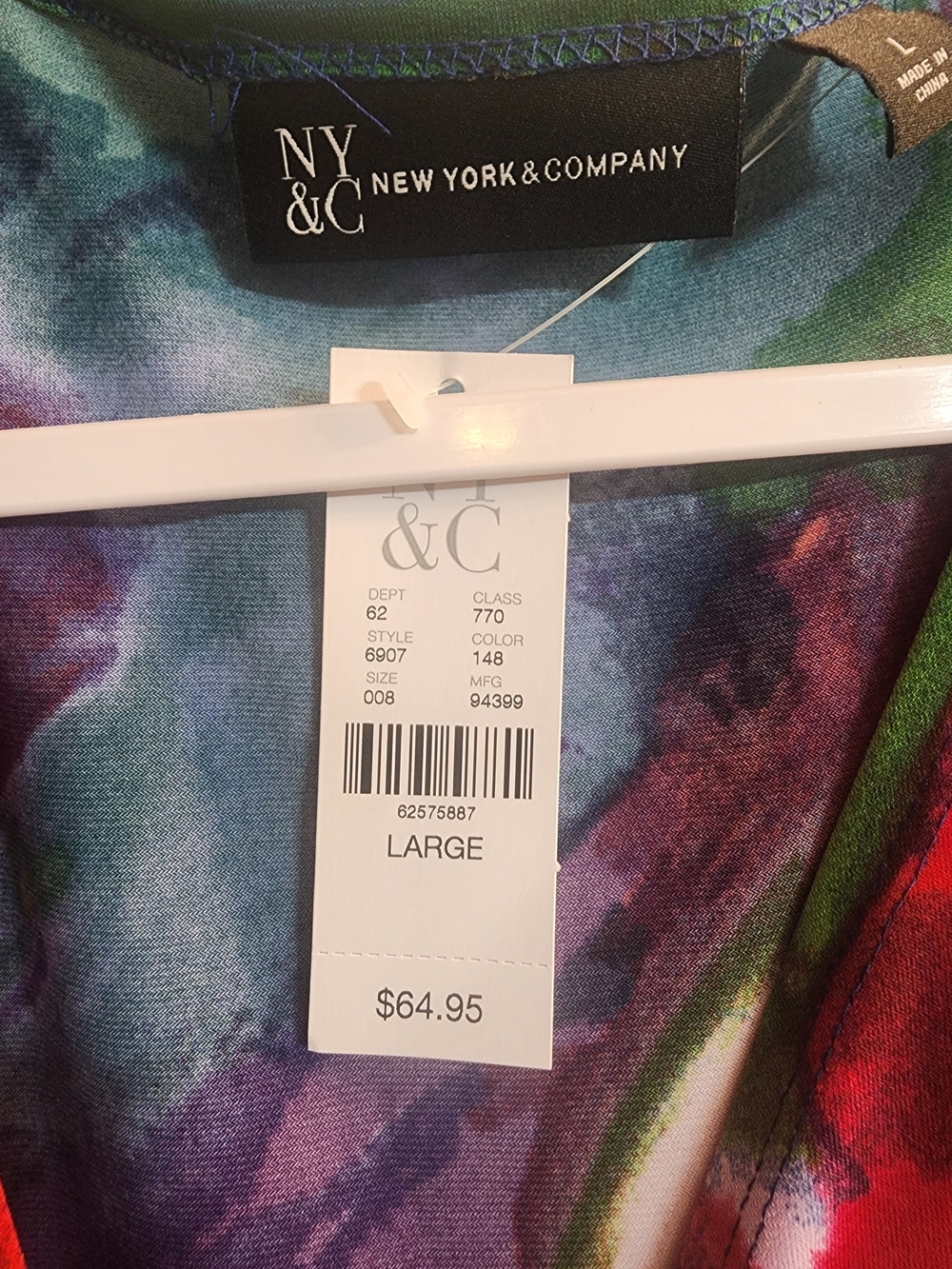 New York & Company Fuchsia Multicolor Watercolor Wrap Midi Dress - Picture 3 of 4